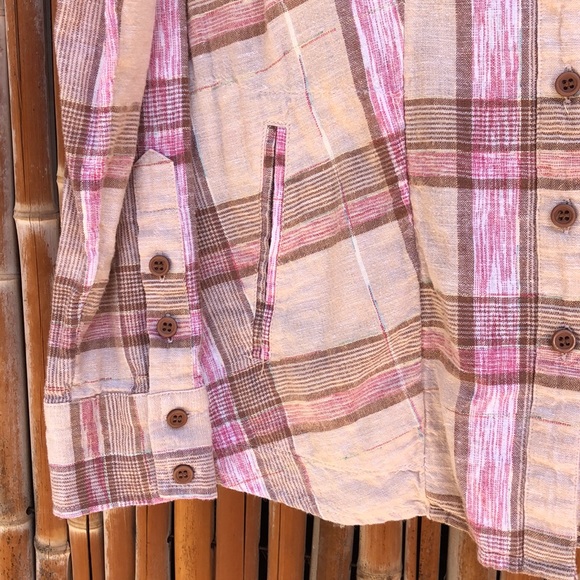 FREE PEOPLE Plaid Linen Blend Button Up Shirt with Pockets - Picture 6 of 11